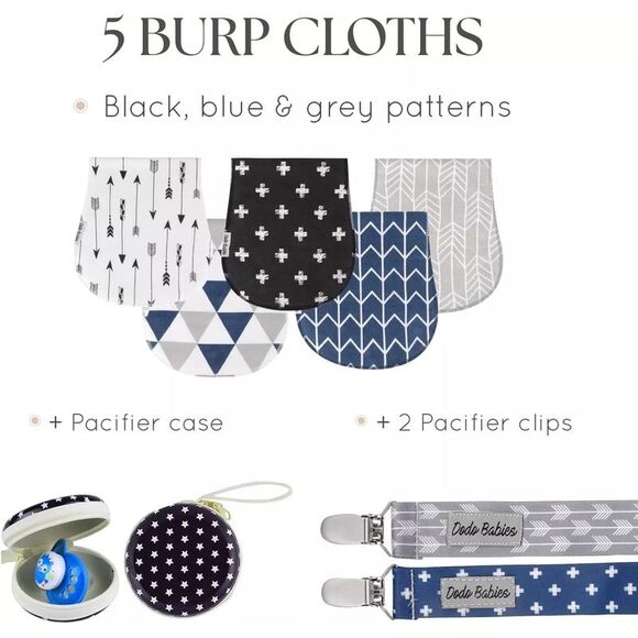 Dodo Babies 5-Pack Baby Burp Cloth with 2 Pacifier Clips and 1 Case - Picture 3 of 7